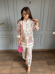Imported cotton linen embroidered co-ord set (Sitaara)