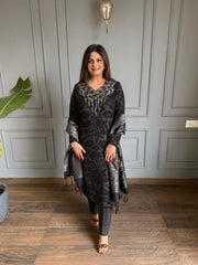 Knitted woollen embroided banarasi dupatta suit (Monaco)