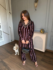 Shadow effect woollen velvet co-ord set with mirror detailing (Mishti)