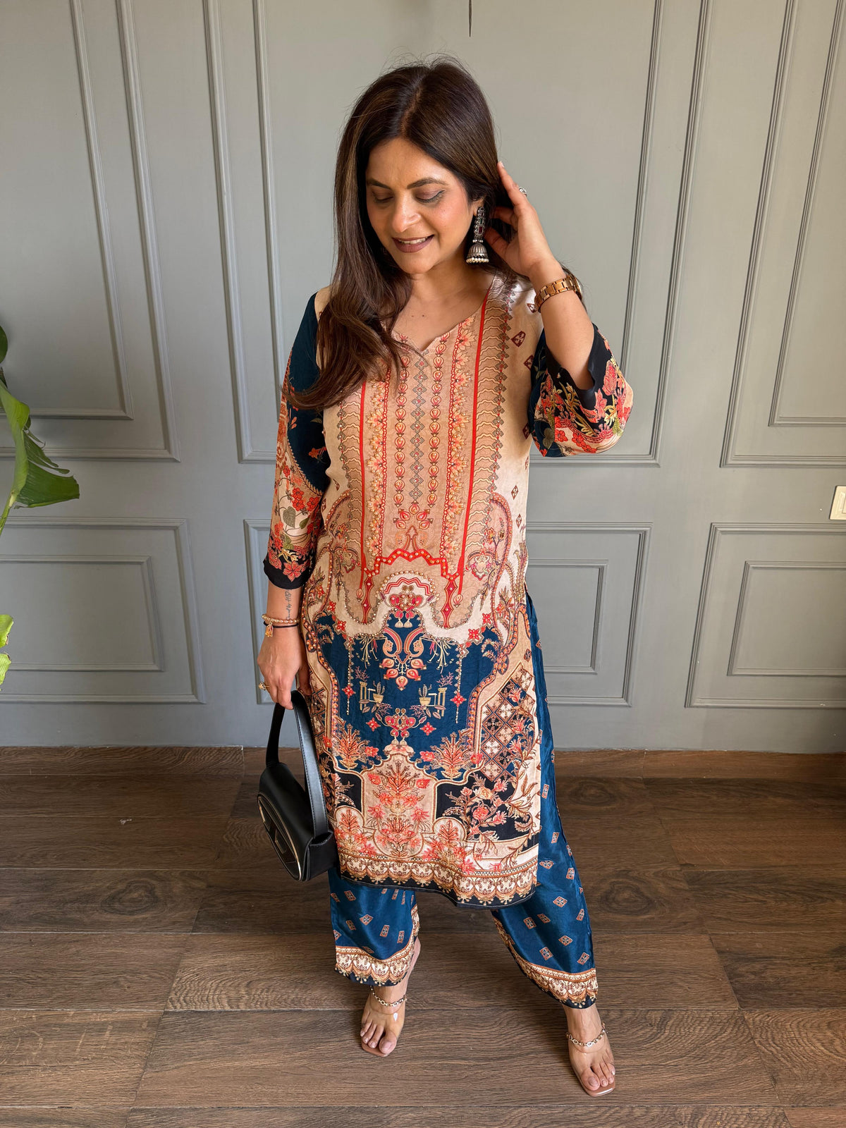 All new digital print crepe co-ord with cotton lining on shirt (Manushi)