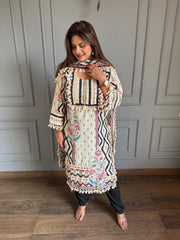 Pure cotton ikkat print suit with handwork and laces (Archi)