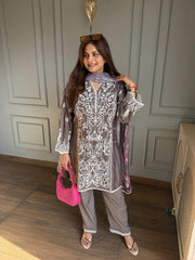 Pakistani style pure cotton embroidered suit with printed chiffon dupatta (Alina)