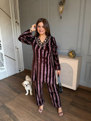 Shadow effect woollen velvet co-ord set with mirror detailing (Mishti)
