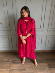 Beautiful semi formal mul chanderi suits with real mirror work (Sunanda)