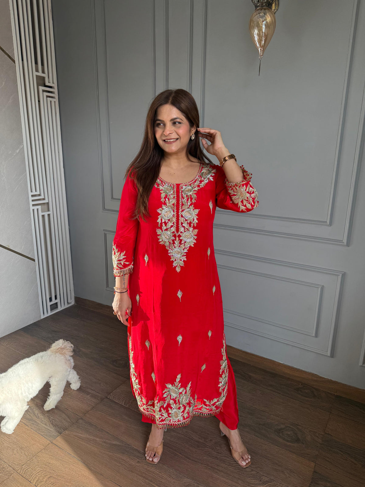 Beautiful embroidered crepe long co-ord set (Suman)