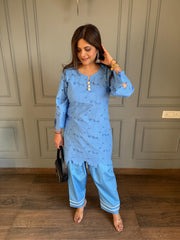 Cotton schiffli co-ord set with lining on shirt and salwar (Yalina)