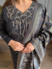 Knitted woollen embroided banarasi dupatta suit (Monaco)