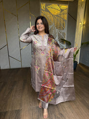 Corduroy velvet embroidered with banarasi dupatta suit (Indra)