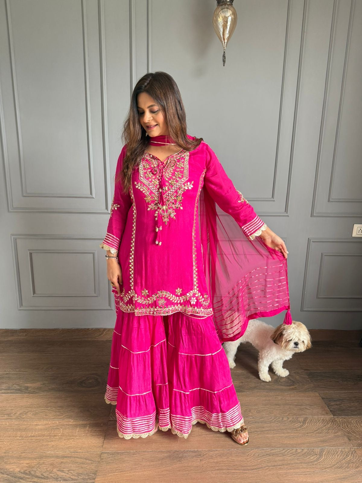 Pure chinnon hand work mirror grara suit with full chiffon dupatta (ishq)