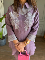 Linen cotton sequenced embroided co-ord set