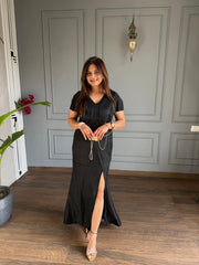 Black shimmer stretchable long dress (Laila)
