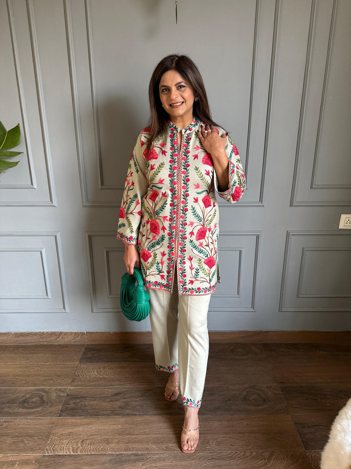 3 Piece woollen kashmiri embroidered co-ord set (Sheen)