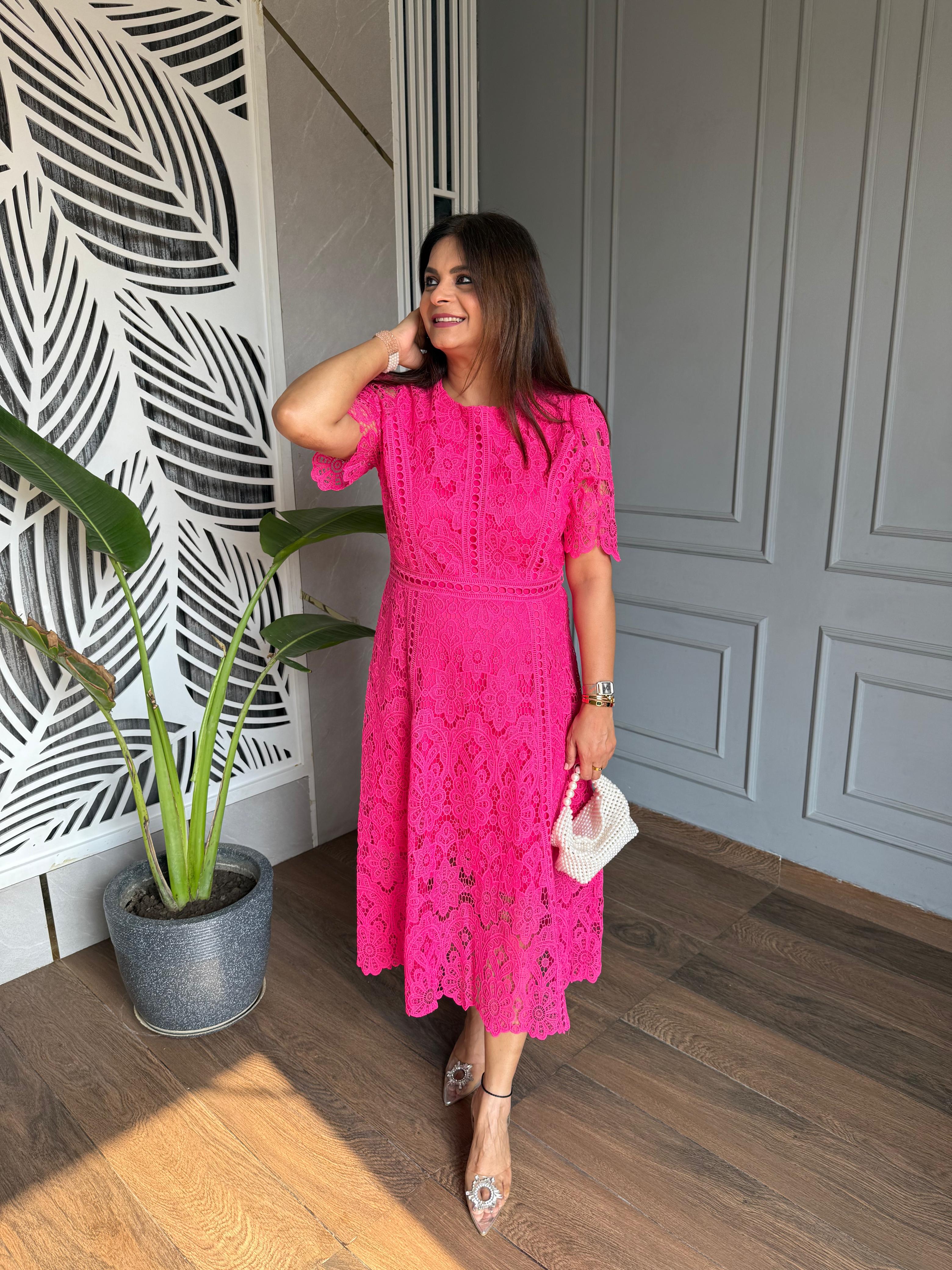 Cotton crochet calf length dress (Love)