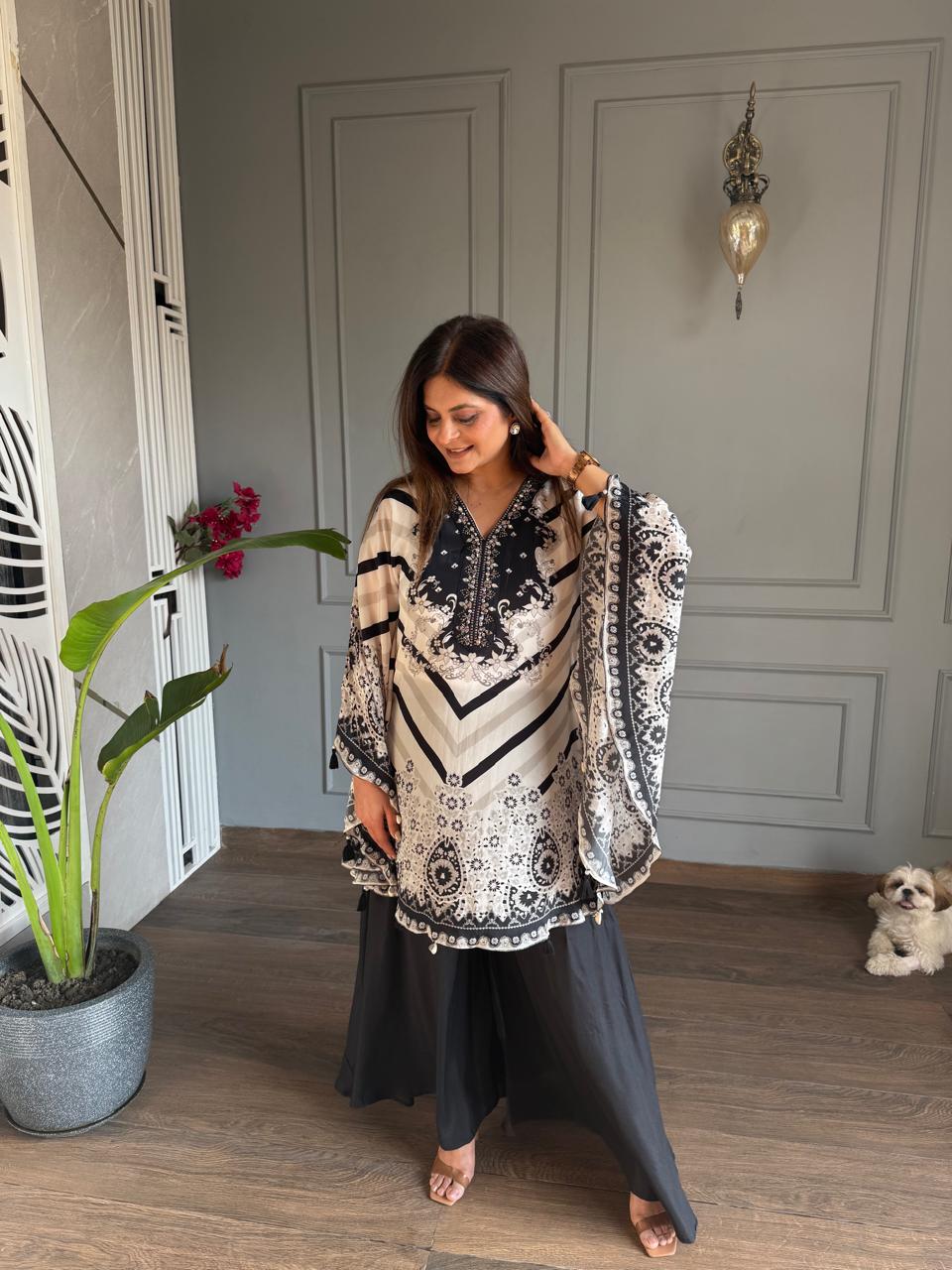 Pure crepe 2 piece kaftan set (Bloom)
