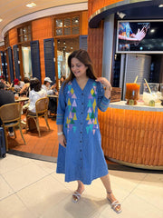DENIM EMBROIDED CALF LENGTH DRESS (SAADGI)