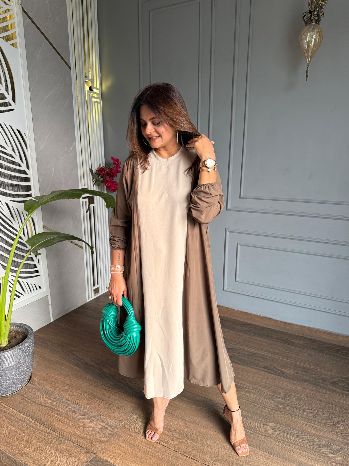 Dualtone coloured summer dress (Coffee)