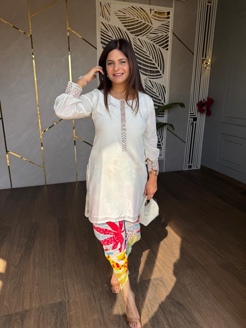 Satrangi tulip pants crepe co-ord set