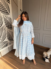 Pure cotton chikan-kari anarkali suit with cotton lining on shirt (Shalini)