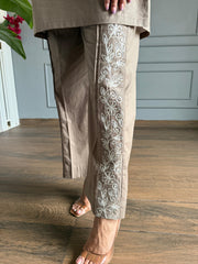 Kashmiri embroided linen co-ord set (coconut)