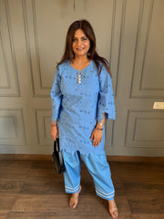 Cotton schiffli co-ord set with lining on shirt and salwar (Yalina)