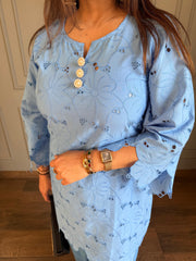 Cotton schiffli co-ord set with lining on shirt and salwar (Yalina)