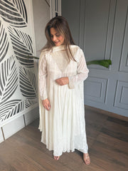 Pure chinnon hand embroidered anarkali full flared suit with chiffon dupatta (Gooseberry)