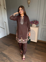 (Isha) Woollen embroidered premium co-ord set with farshi salwar