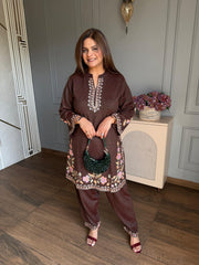 (Isha) Woollen embroidered premium co-ord set with farshi salwar