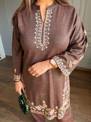 (Isha) Woollen embroidered premium co-ord set with farshi salwar