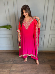 Pure crepe real mirror work detailing kaftan set (Luna)