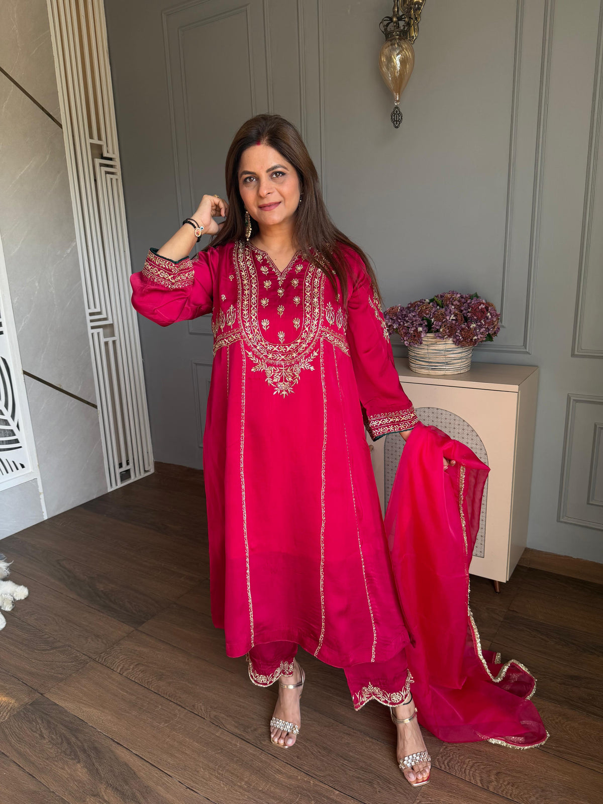 (Falguni) Very premium hand embroidered tissue suit with dupatta