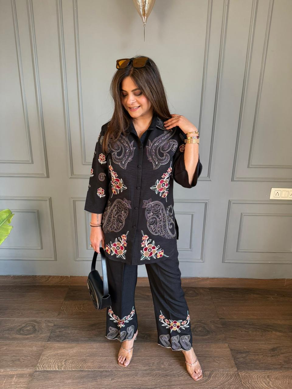 Imported soft cotton blend embroidered co-ord set (Kyra)