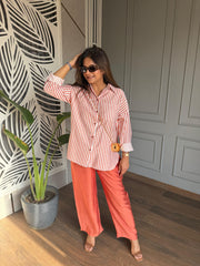 Striper shirt co-ord set (Peach)
