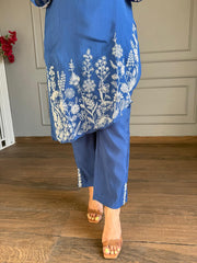 SOFT ORGANZA EMBROIDED CO-ORD SET (INK)