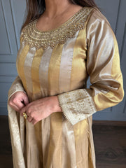 Pure tissue Kalidaar Anarkali formal suit with lining and full embroidered dupatta (Pharoah)