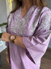 Kashmiri embroided linen co-ord set (coconut)