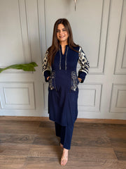 Acrylic wool side embroided woollen A line co-ord set (Shabnam)