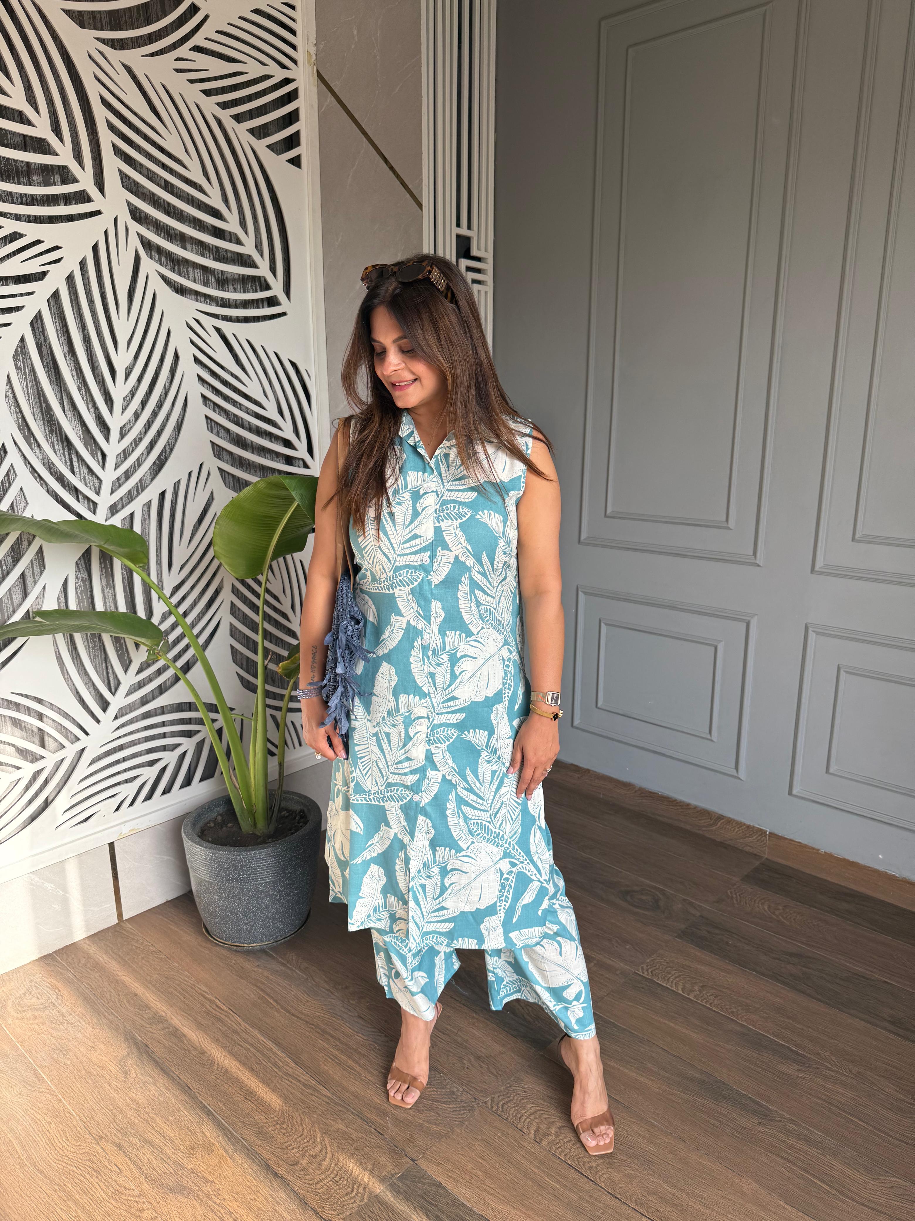 Daily wear floral printed cotton co-ord (Apple)