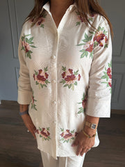 Imported linen rose embroided co-ord set (Litchi)