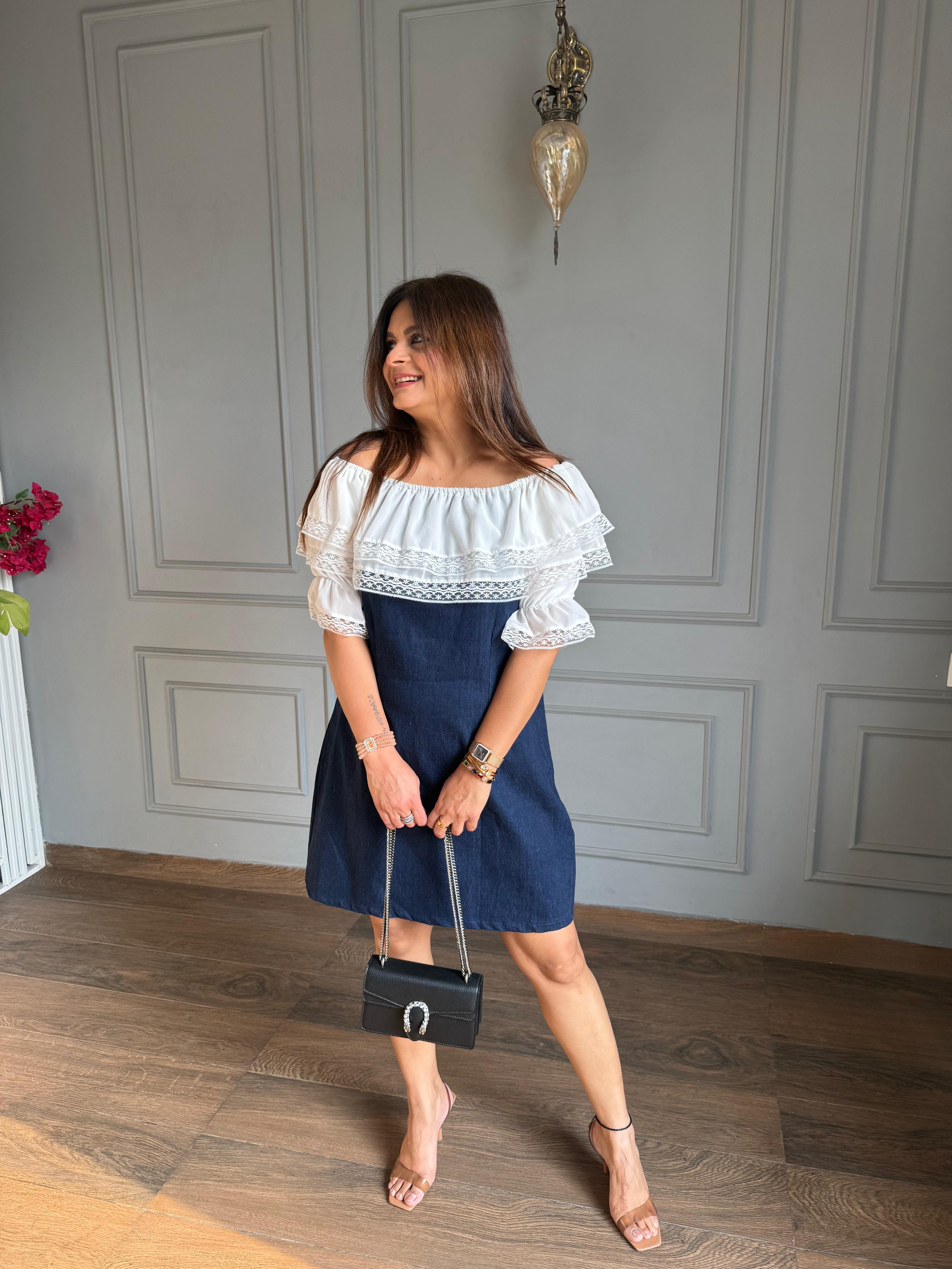 Summer denim off-shoulder dress (Tokyo)