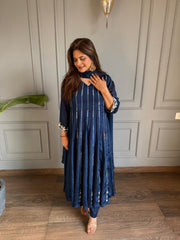 Pure chinnon anarkali suit with real mirror and pearl work on all shirt (Amrud)