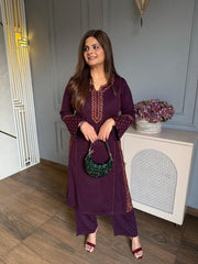(Chumki) Very exclusive side slit woollen 2 piece embroidered co-ord set
