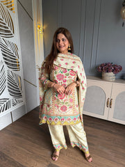 Beautiful embroidered tissue suit with full cotton lining (Sudha)