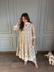 Mul chanderi cotton embroidered suit (Chavi)