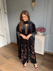 (Amna) Premium velvet anarkali suit with handowrk on ghera and shawl