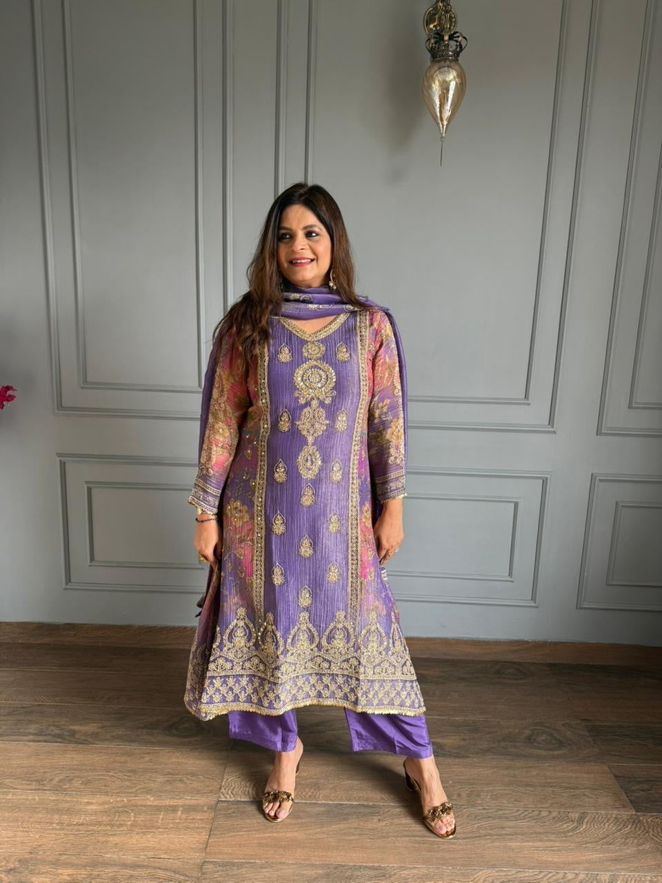 Tissue silk embroided suit (Saaz)