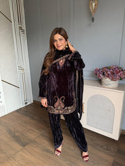 (Mahak) Embroidered velvet farshi salwar shawl suit
