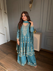 Short hand embroidered anarkali suit with dupatta (Niharika)