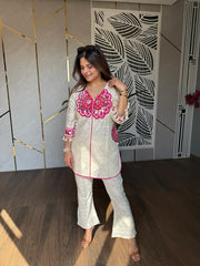 Cotton crochet mirror work co-ord set