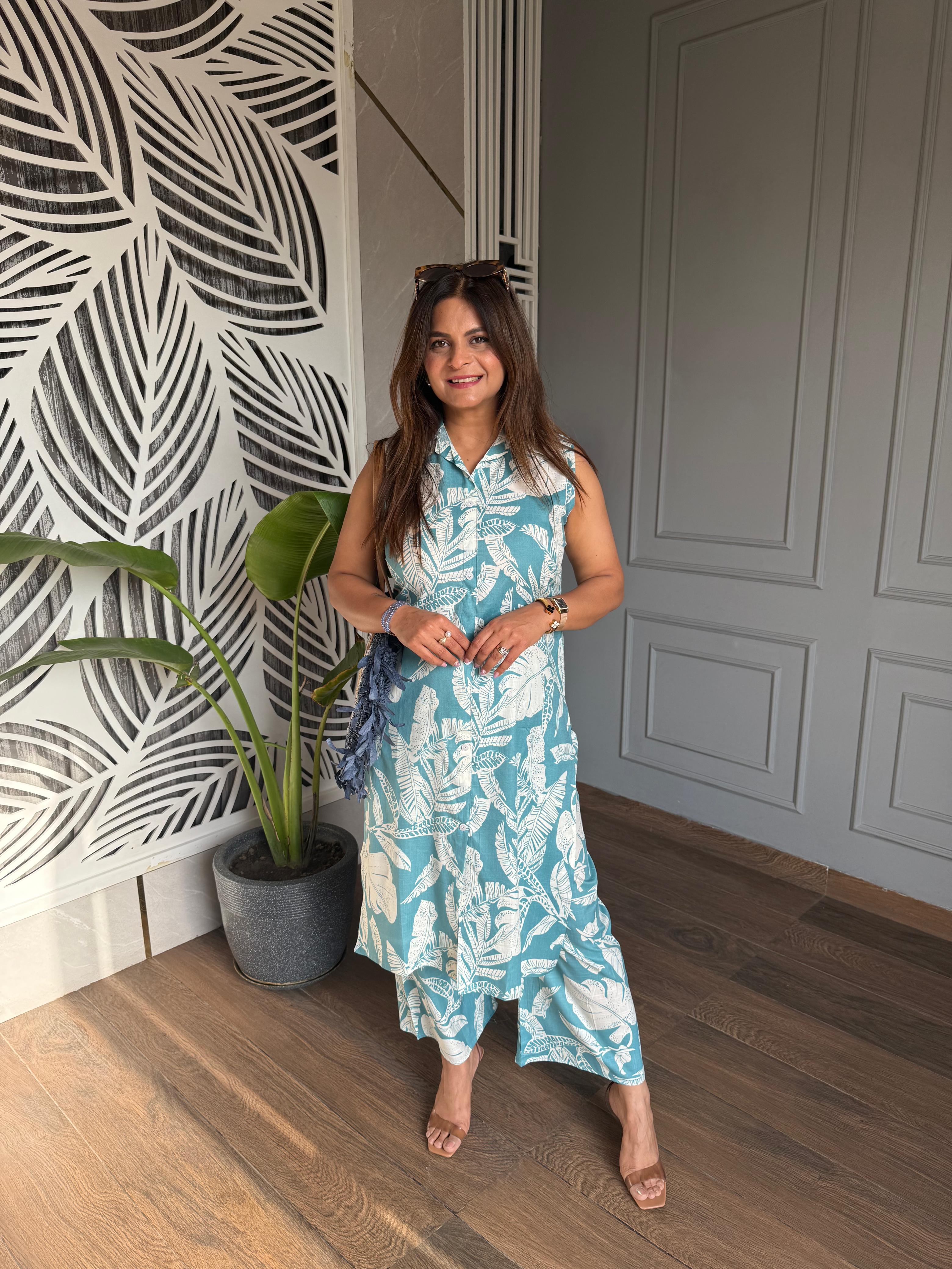 Daily wear floral printed cotton co-ord (Apple)